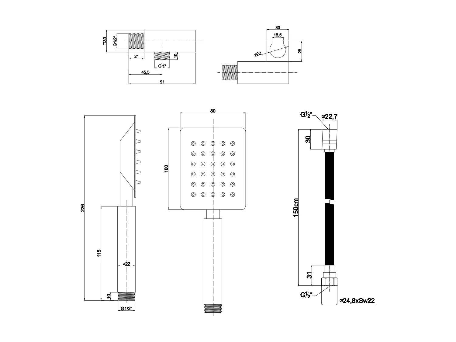 Set De Douche Complet: Pomme Haute, Support Mural, Ensemble De Douche En Noir Mat