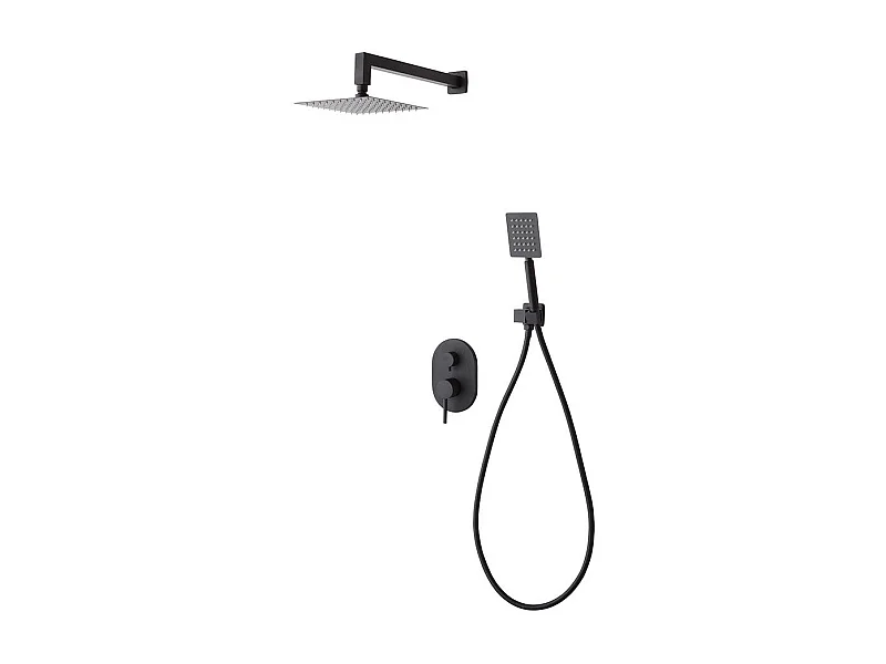 Set De Douche Complet: Pomme Haute, Support Mural, Ensemble De Douche En Noir Mat