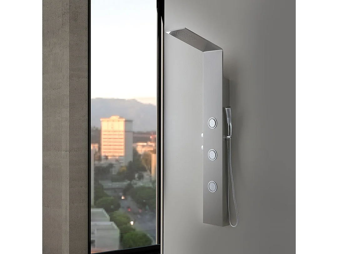 Panneau De Douche Chromé Avec Hydromassage Et Pommeau De Douche À Pluie