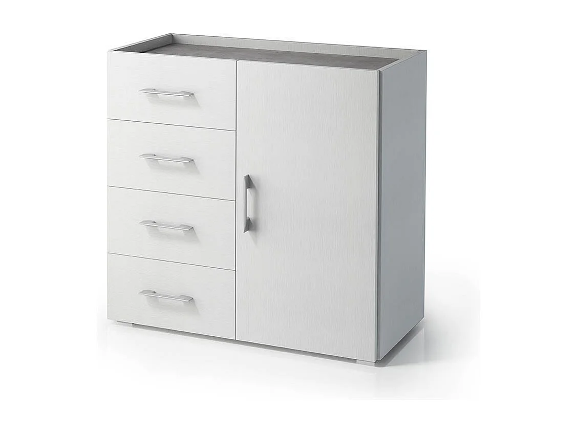 Armoire Blanche Avec Porte Et Tiroirs Et Plateau Gris Ciment