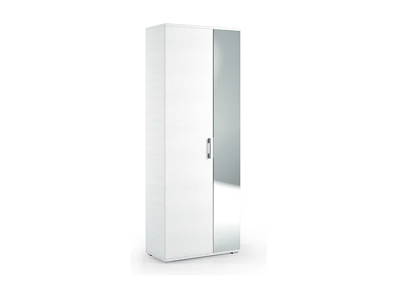 Armoire De Salle De Bain Multifonctionnelle H 195Cm Blanc Avec 1 Porte Et Miroir