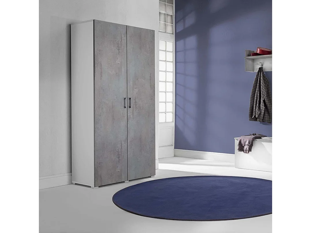 Armoire De 90 Cm Avec Portes Multifonctionnelles Gris Ciment