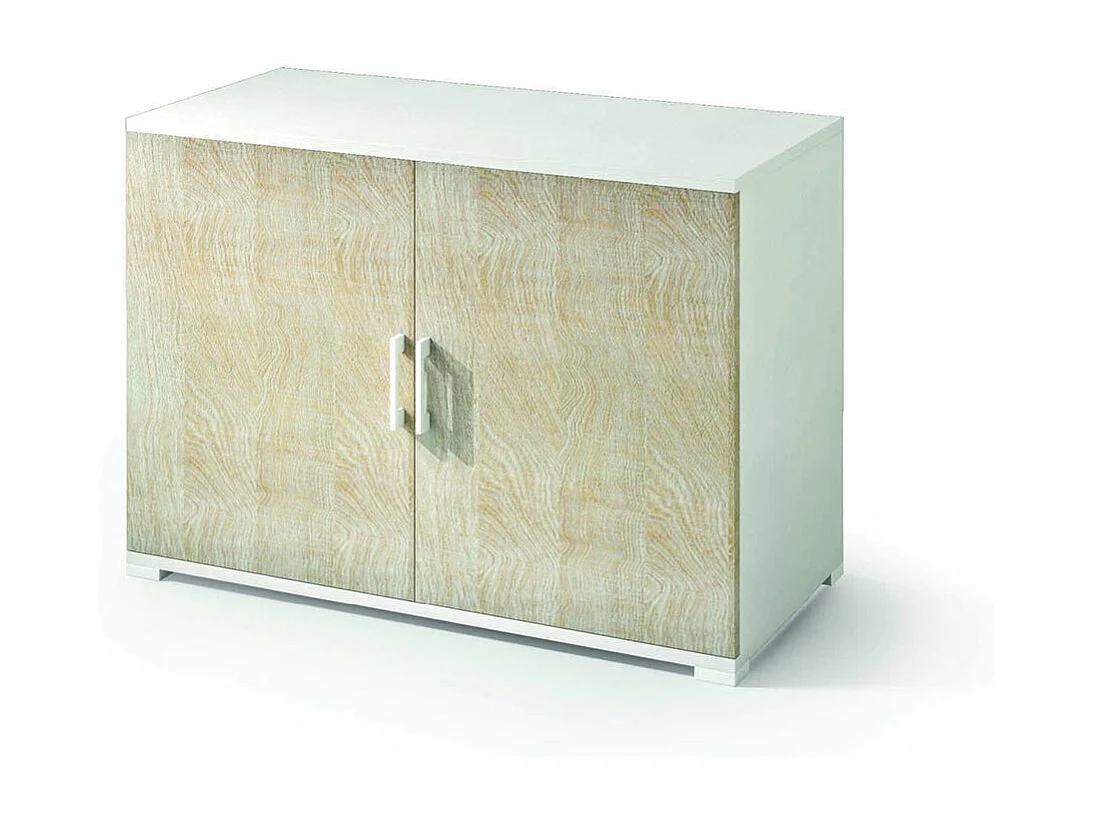 Meuble De Rangement Blanc Et Chêne Avec Double Porte Et Une Étagère