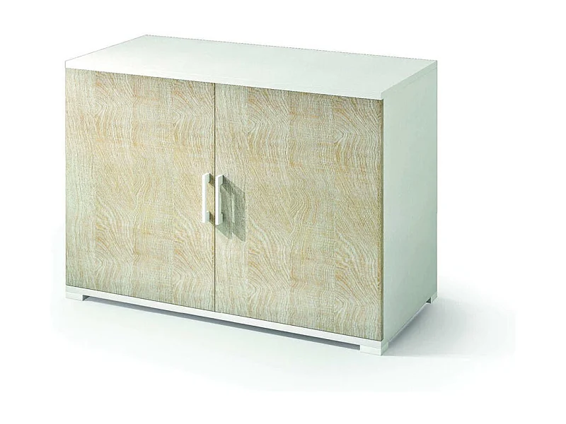 Meuble De Rangement Blanc Et Chêne Avec Double Porte Et Une Étagère