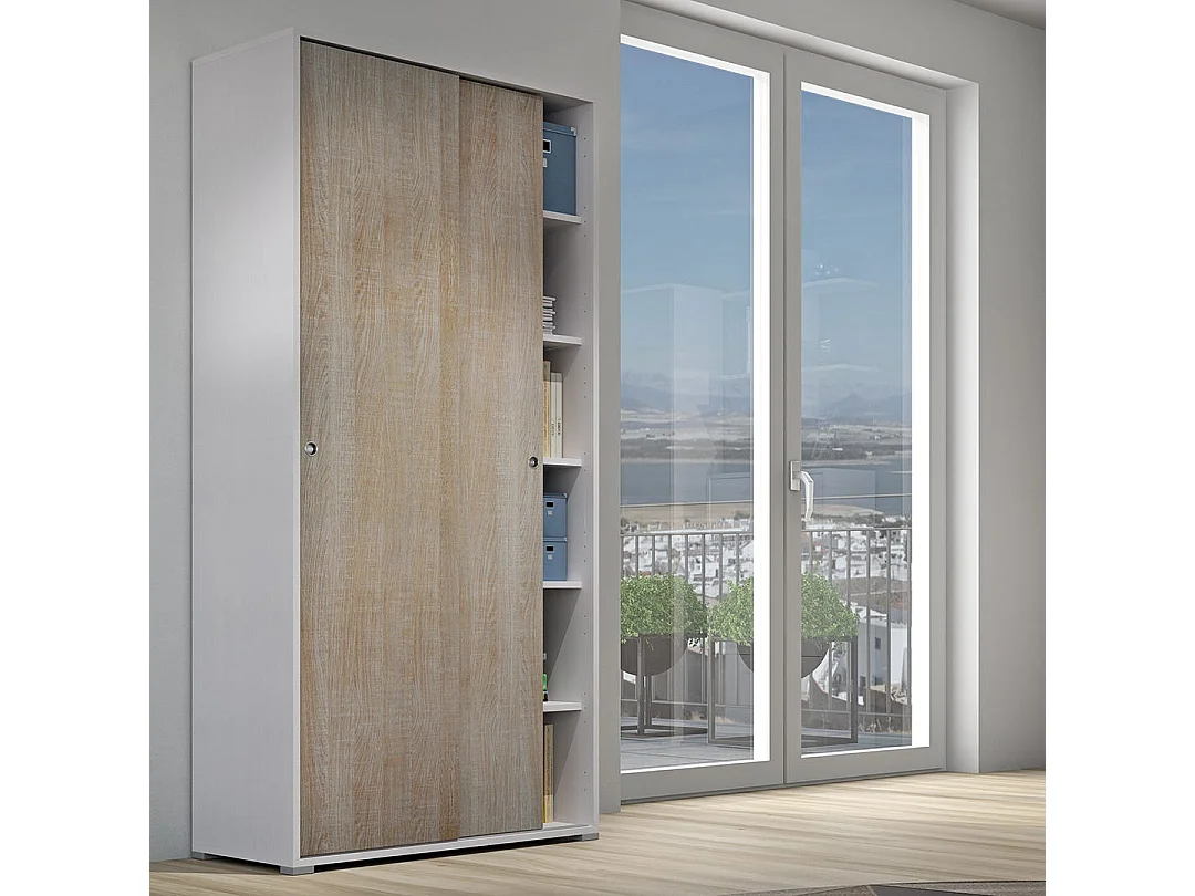 Armoire Multifonctionnelle Avec 4 Étagères Réglables Et Double Porte Coulissante