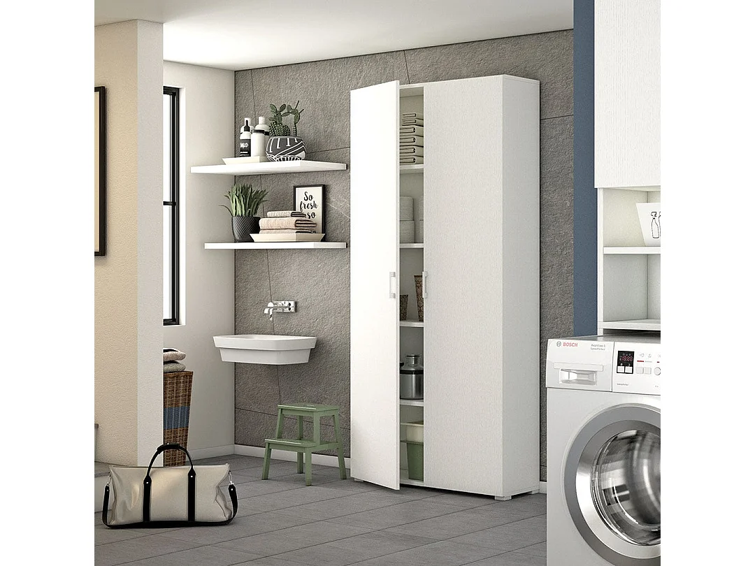 Armoire Polyvalente Avec 2 Portes Battantes Et 4 Étagères Blanc