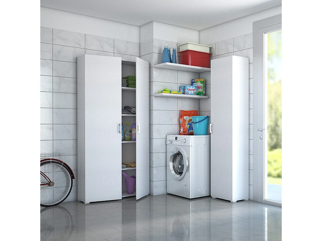 Armoire Polyvalente Avec 2 Portes Battantes Et 4 Étagères Blanc