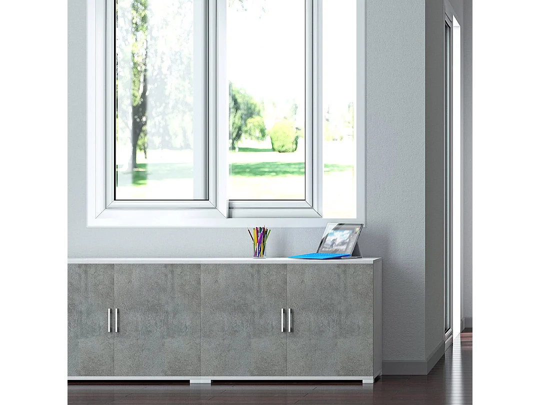 Meuble De Rangement Blanc Pour Salle De Bains Avec Portes En Béton