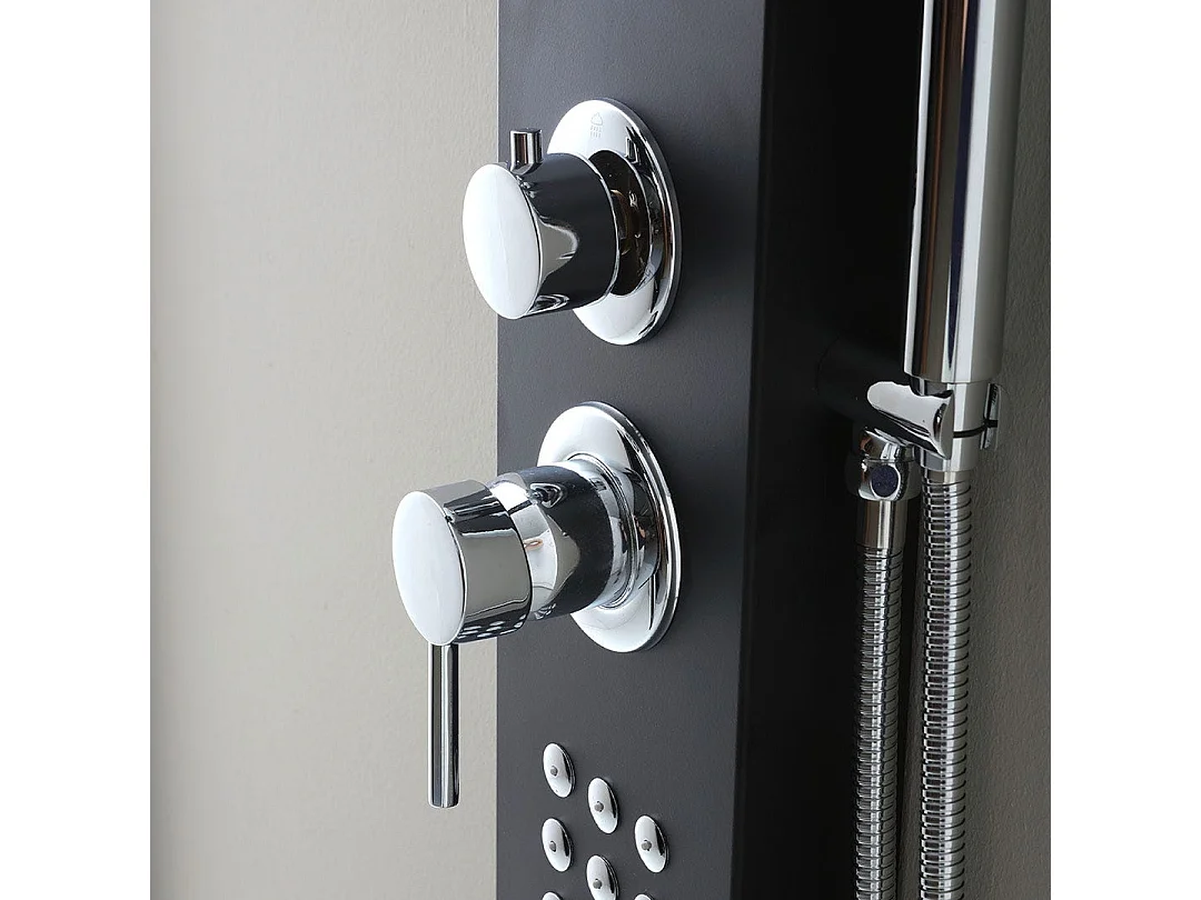 Panneau De Douche En Aluminium Noir Avec Hydromassage Et Pommeau De Douche Pluie