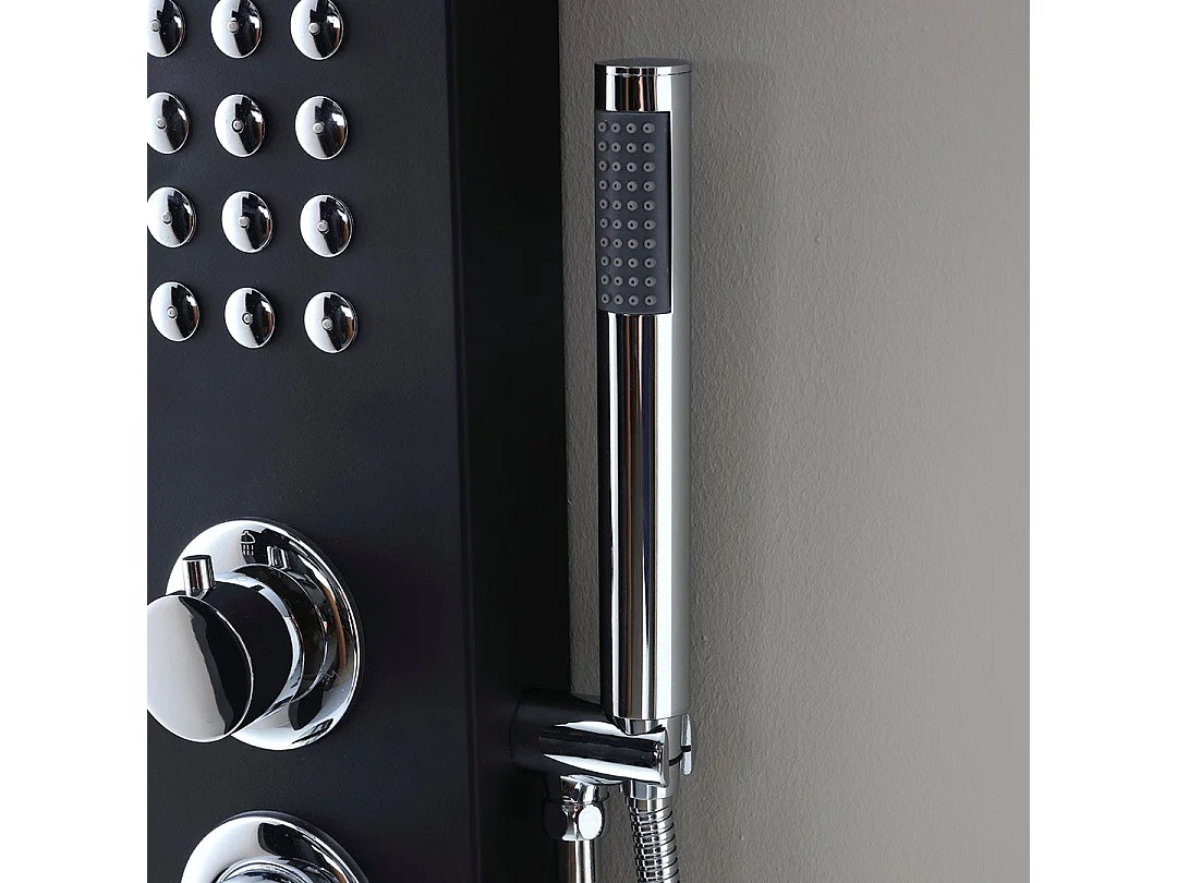 Panneau De Douche En Aluminium Noir Avec Hydromassage Et Pommeau De Douche Pluie