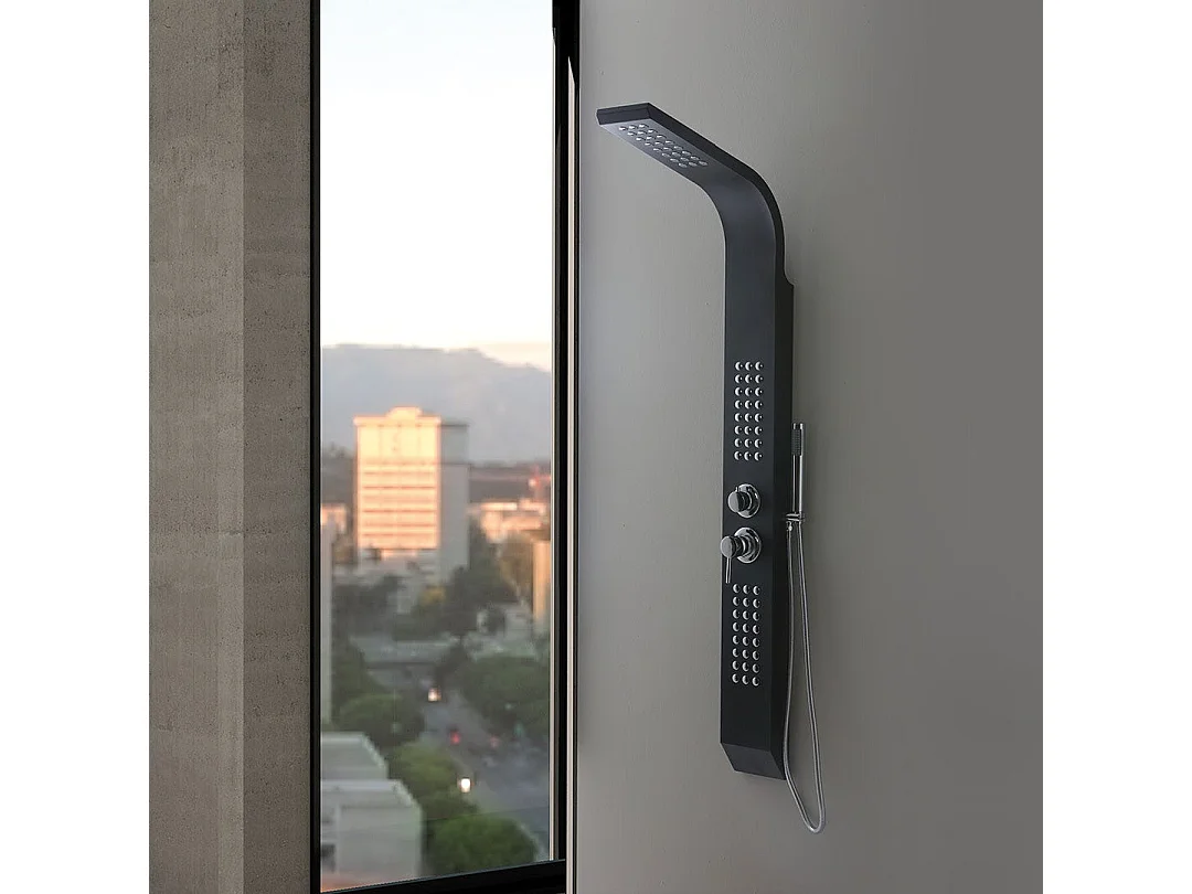 Panneau De Douche En Aluminium Noir Avec Hydromassage Et Pommeau De Douche Pluie
