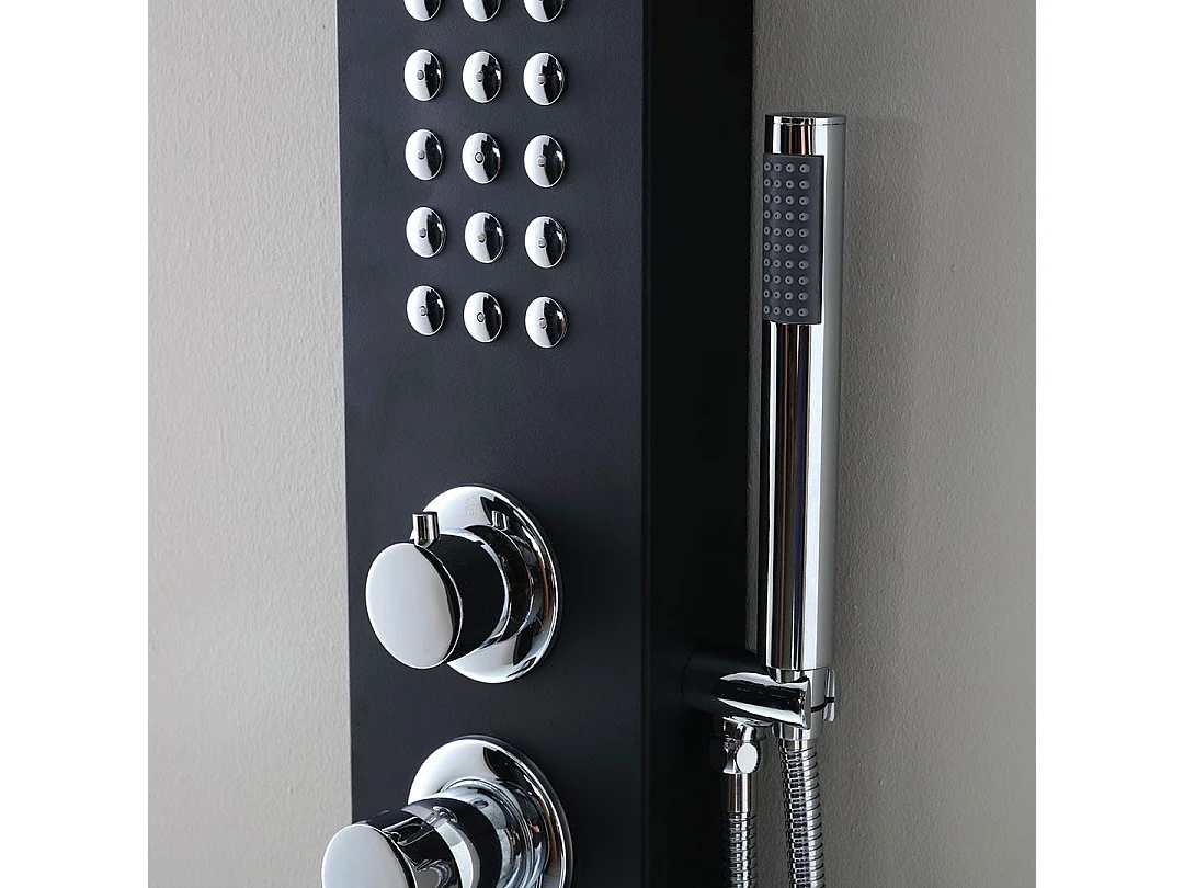 Panneau De Douche En Aluminium Noir Avec Hydromassage Et Pommeau De Douche Pluie