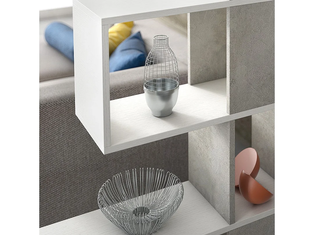 Étagère De Séparation En Bois Blanc Avec Inserts En Ciment