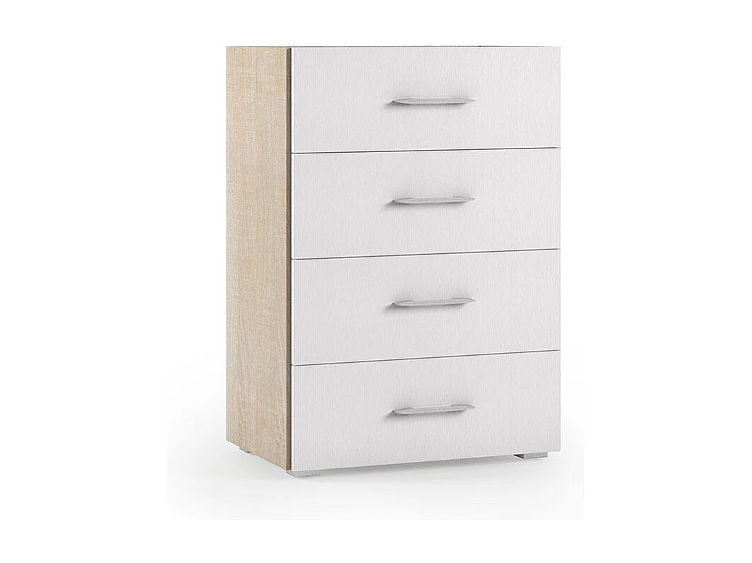 Meuble À Tiroirs De Salle De Bains Avec Façade Blanche Et Côtés En Chêne