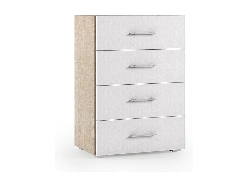 Meuble À Tiroirs De Salle De Bains Avec Façade Blanche Et Côtés En Chêne