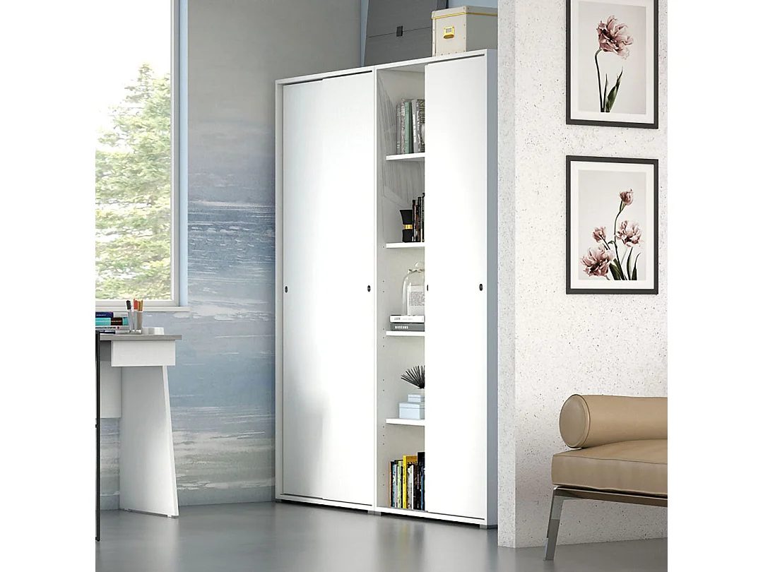 Armoire Blanche Multi-Usages Avec Double Porte Coulissante