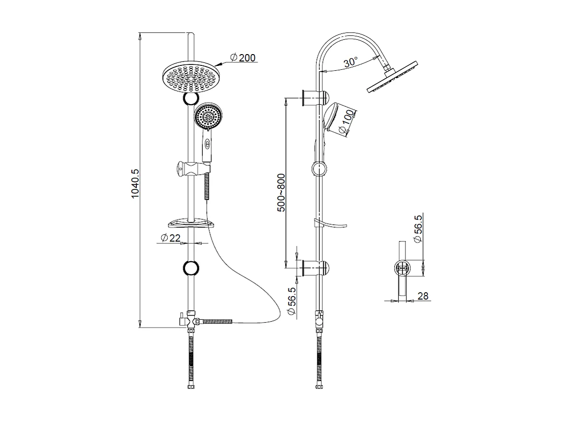 Colonne De Douche Réglable Avec Pomme De Douche Fixe Et Pommeau Manuel + Porte-Savon
