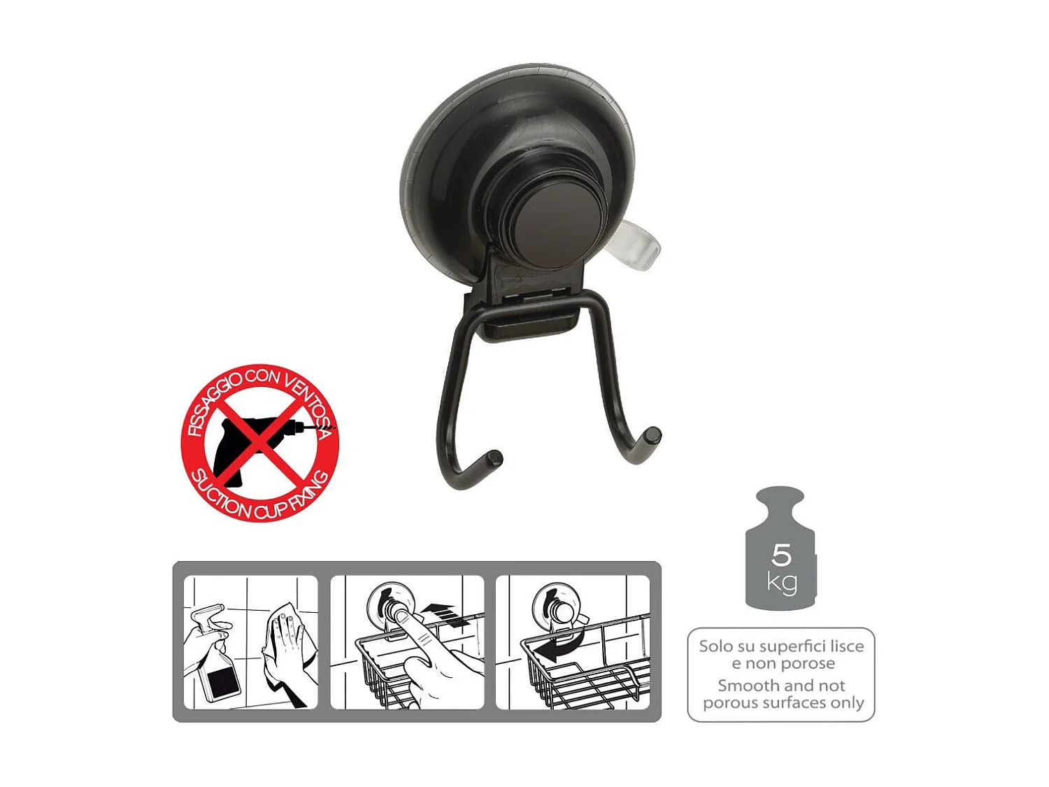 Porte-Manteau En Métal Noir Mat Avec Ventouse  | Menta