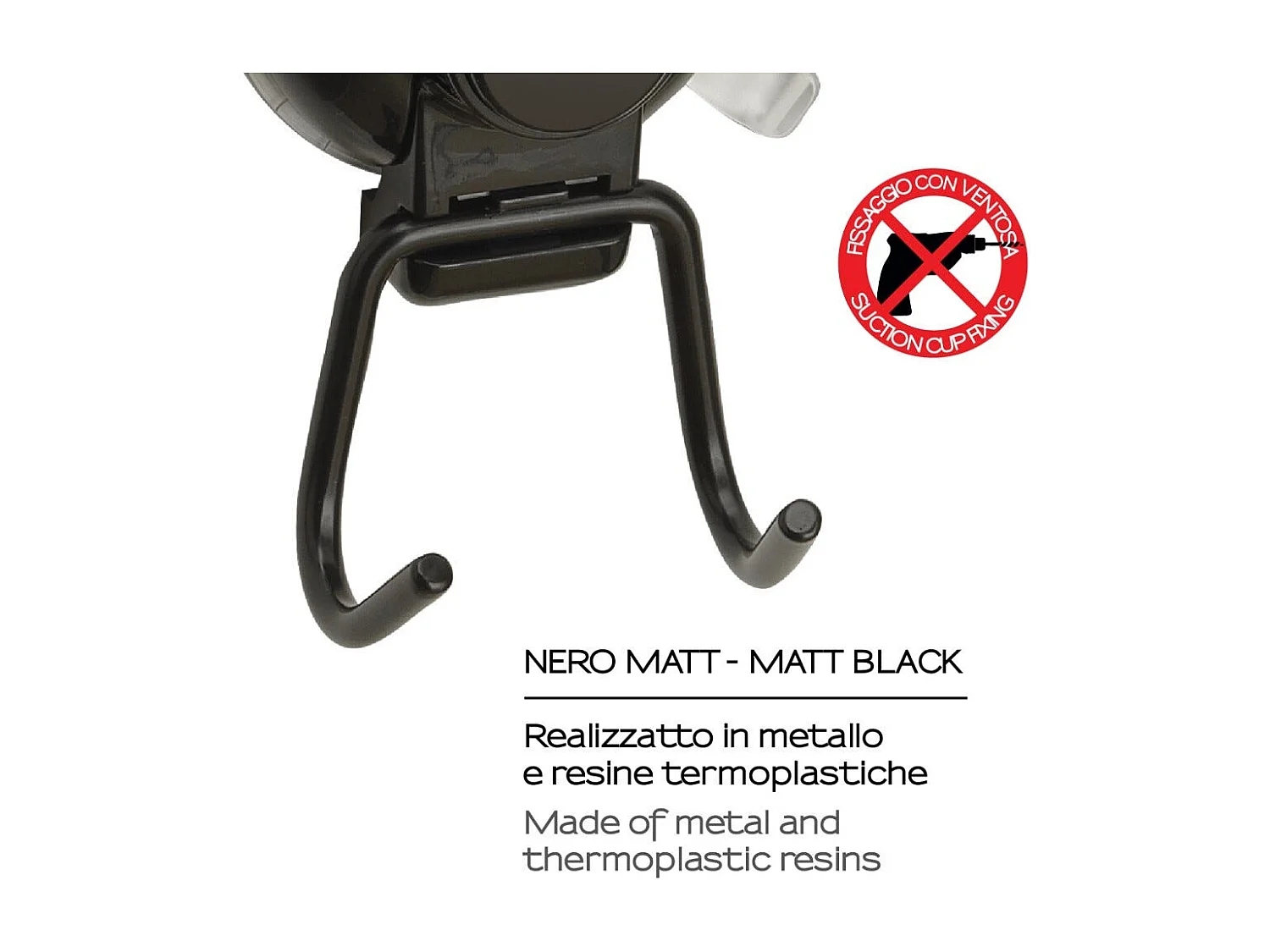 Porte-Manteau En Métal Noir Mat Avec Ventouse  | Menta