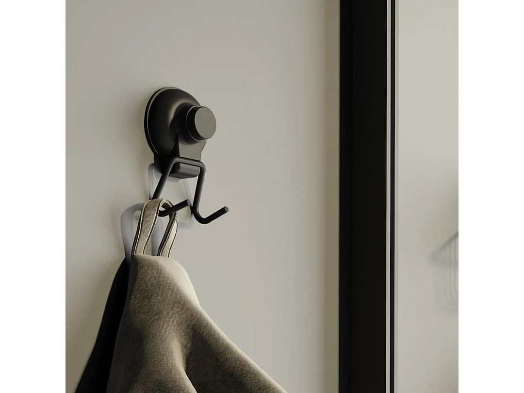Porte-Manteau En Métal Noir Mat Avec Ventouse  | Menta