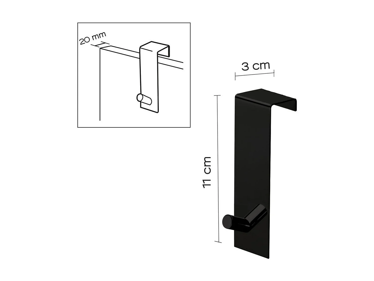 Crochet De Porte De 20 Mm En Acier Noir Mat