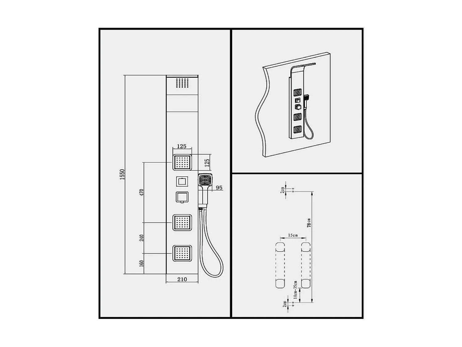 Colonne De Douche Multifonctions Murale Avec Hydromassage Couleur Gris
