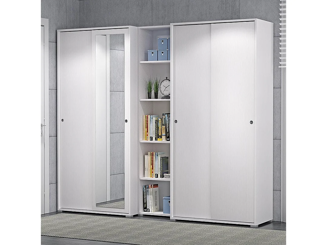 Armoire Polyvalente Avec Tube De Suspension Blanc Avec Portes Coulissantes