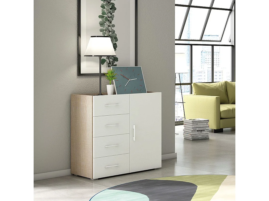 Meuble Polyvalent En Chêne Avec Tiroirs Et Porte Blanche