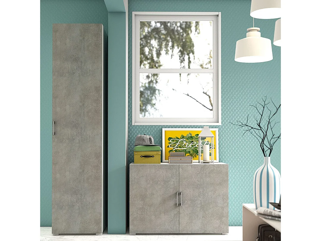 Colonnes Polyvalentes Blanc 45Cm 1 Porte Effet Béton