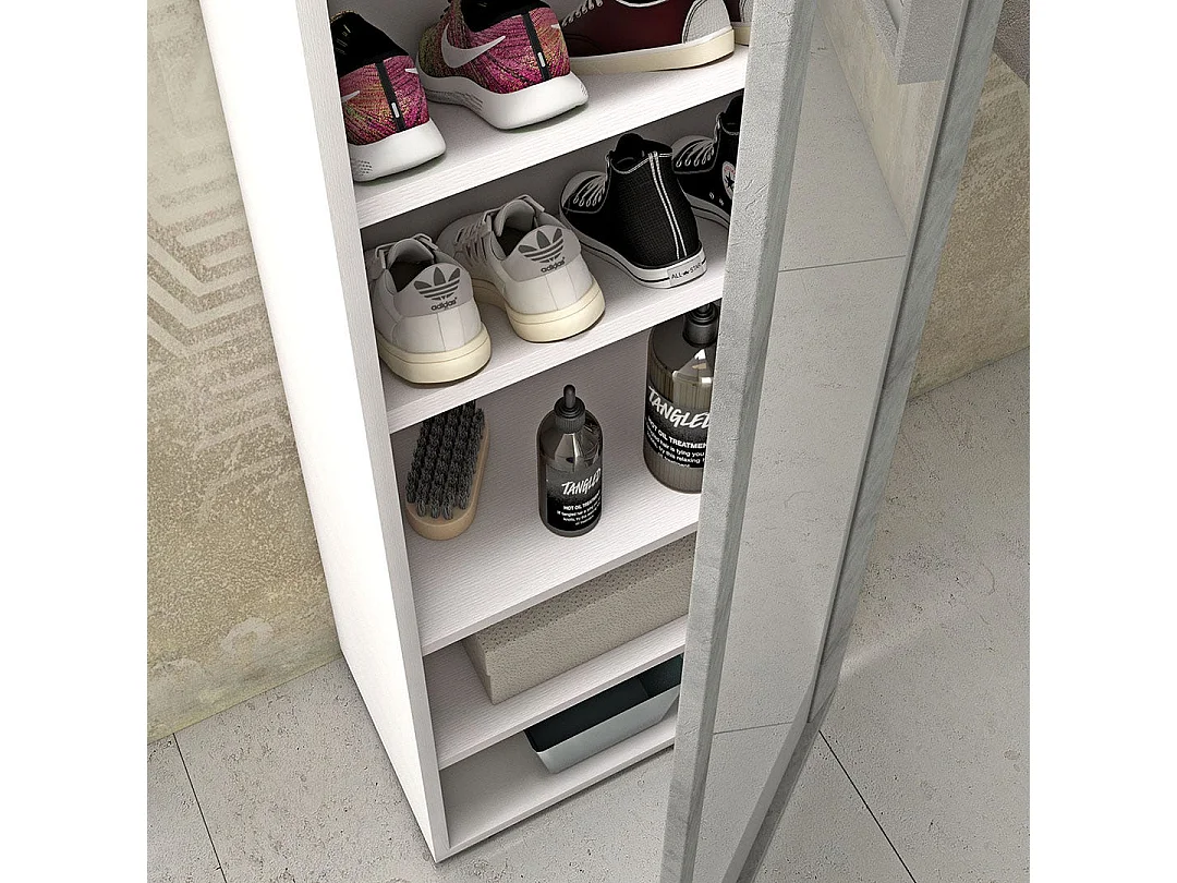 Armoire Haute H 182Cm Béton Gris Avec Miroir