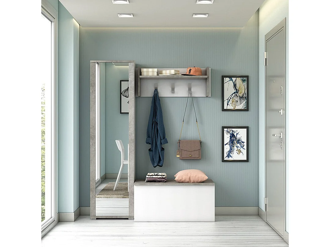 Armoire Haute H 182Cm Béton Gris Avec Miroir