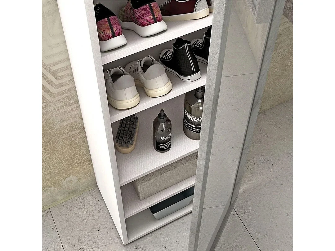 Armoire Haute H 182Cm Béton Gris Avec Miroir