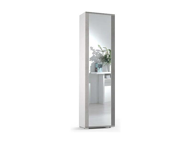 Armoire Haute H 182Cm Béton Gris Avec Miroir
