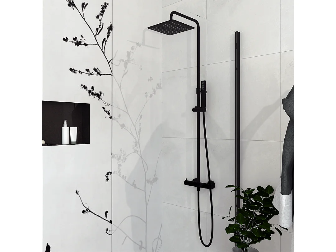 Colonne De Douche Carrée Avec Thermostat Noir Mat