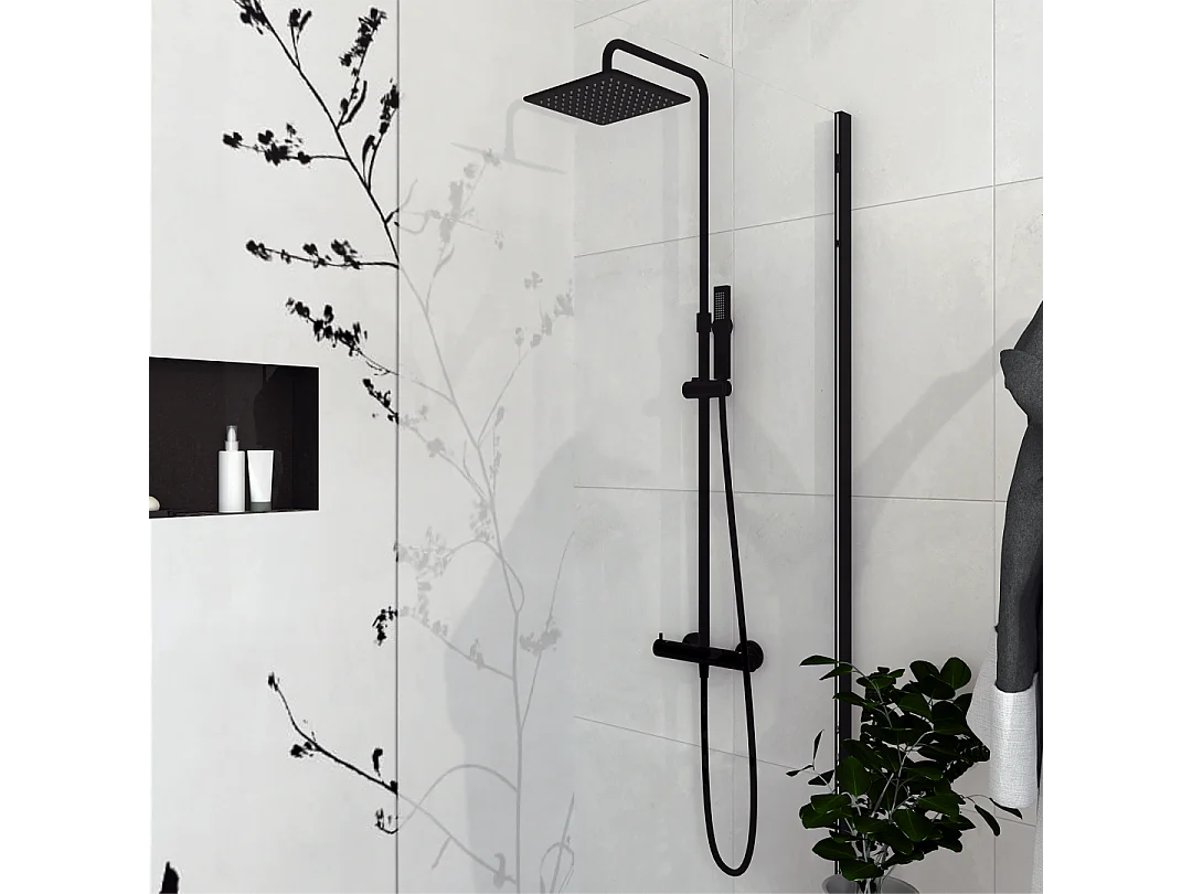 Colonne De Douche Carrée Avec Thermostat Noir Mat
