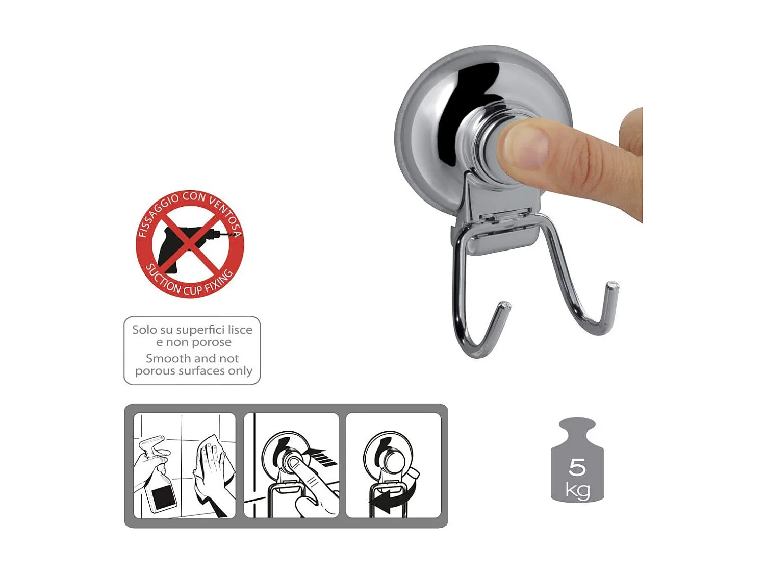 Cintre À 2 Crochets Avec Ventouse En Métal Chromé | Menta