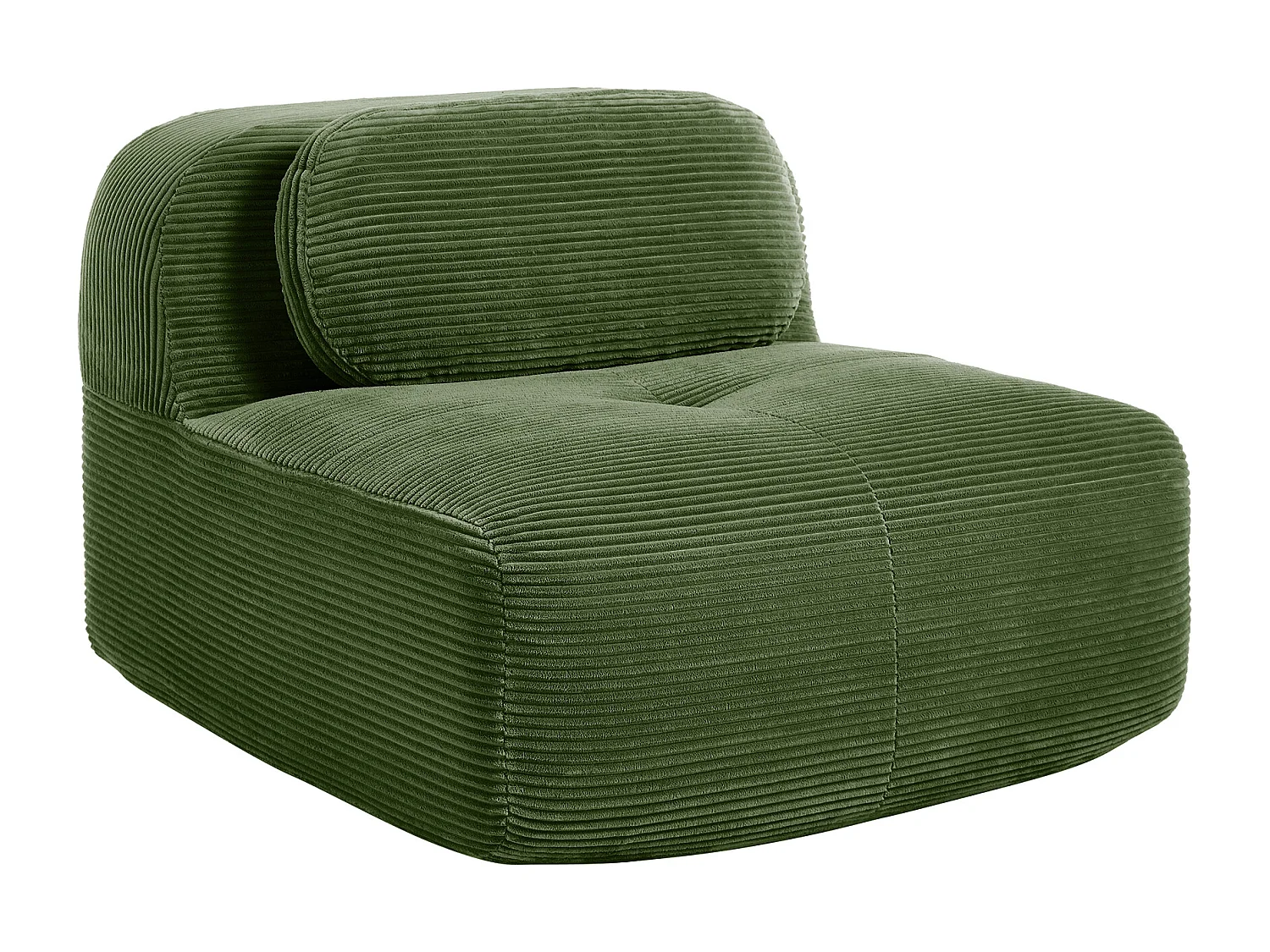 Canapé 1 place modulable en velours côtelé avec oreiller et pouf, Vert, 90x178x70cm