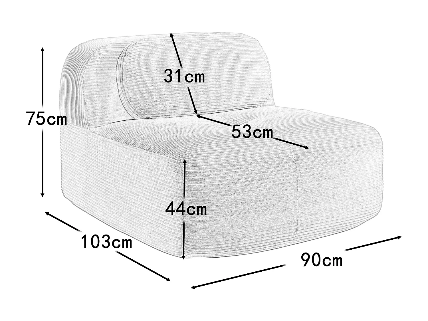 Canapé 1 place modulable en velours côtelé avec oreiller et pouf, Vert, 90x178x70cm