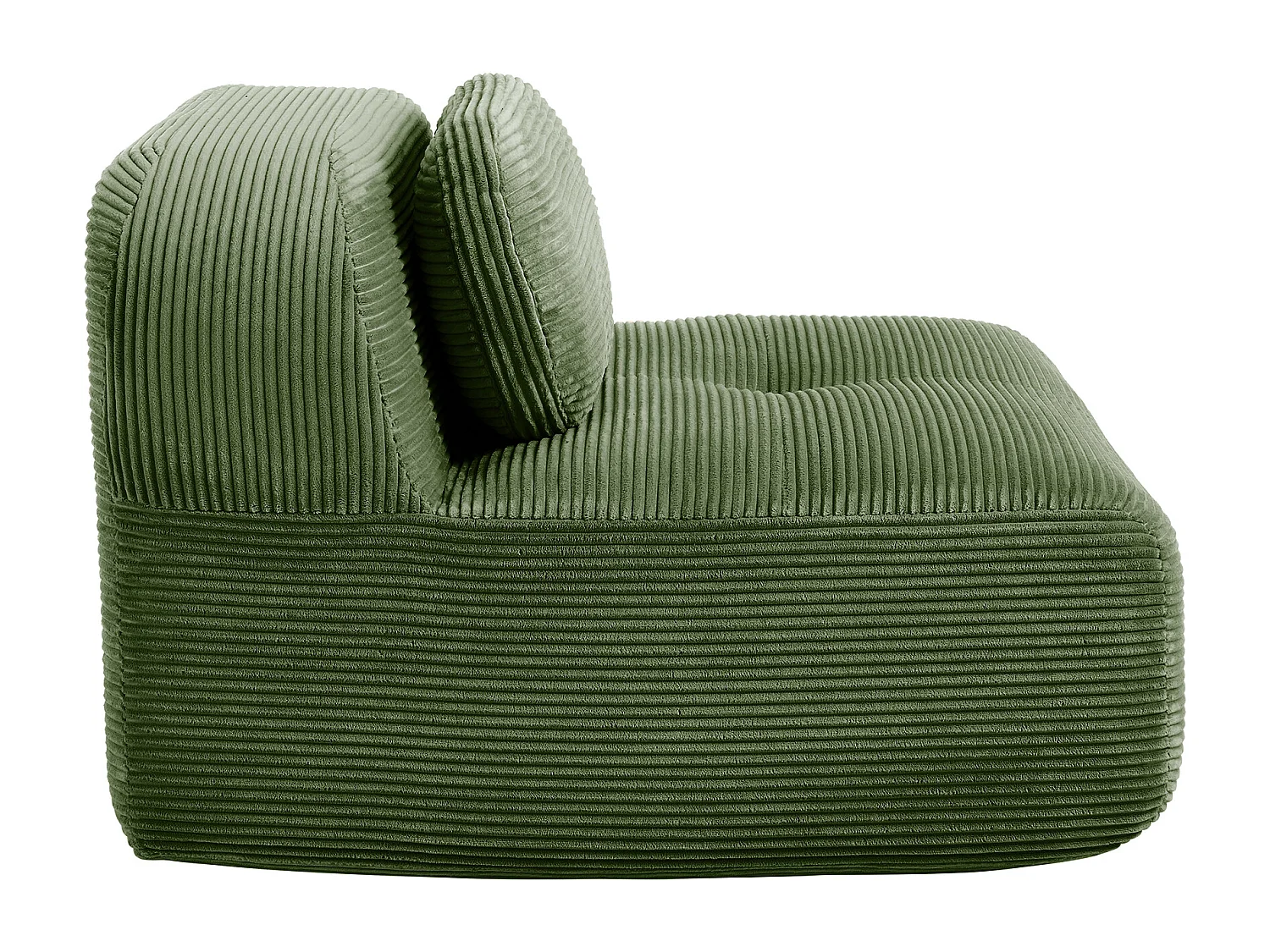 Canapé 1 place modulable en velours côtelé avec oreiller et pouf, Vert, 90x178x70cm