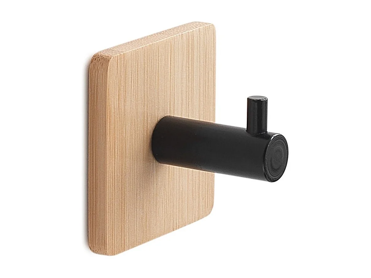 Porte-Manteau Mural En Bois De Bambou Et Métal Noir Mat