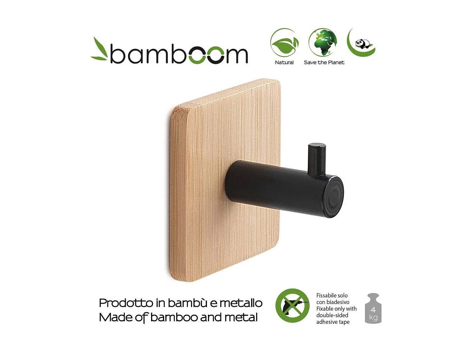 Porte-Manteau Mural En Bois De Bambou Et Métal Noir Mat