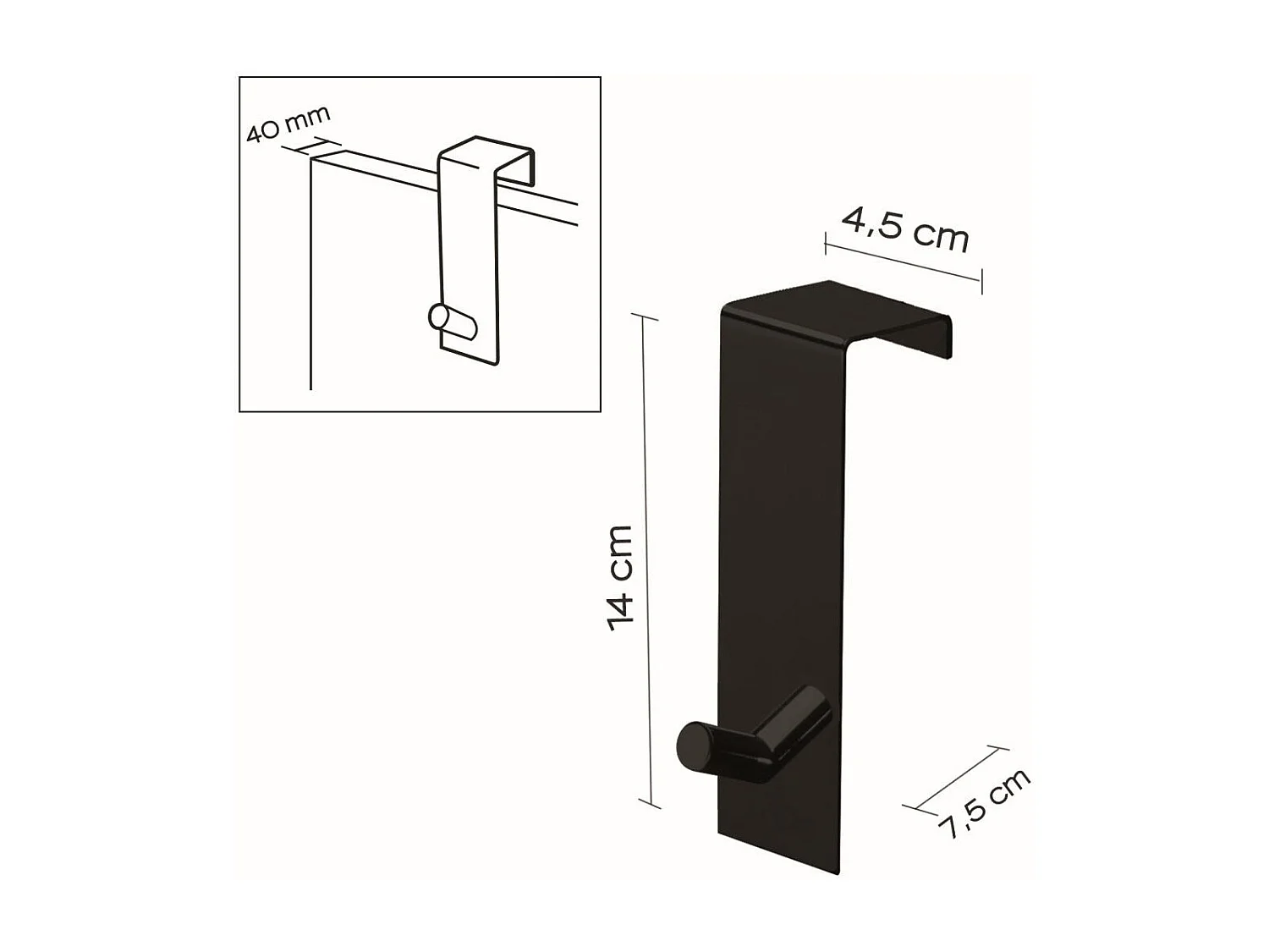 Patère Au-Dessus De La Porte Noir Mat