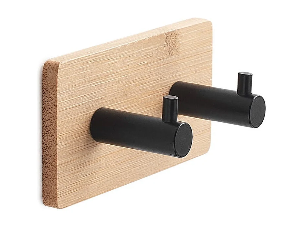 Porte-Manteau Adhésif En Bois De Bambou Naturel Et Métal Noir