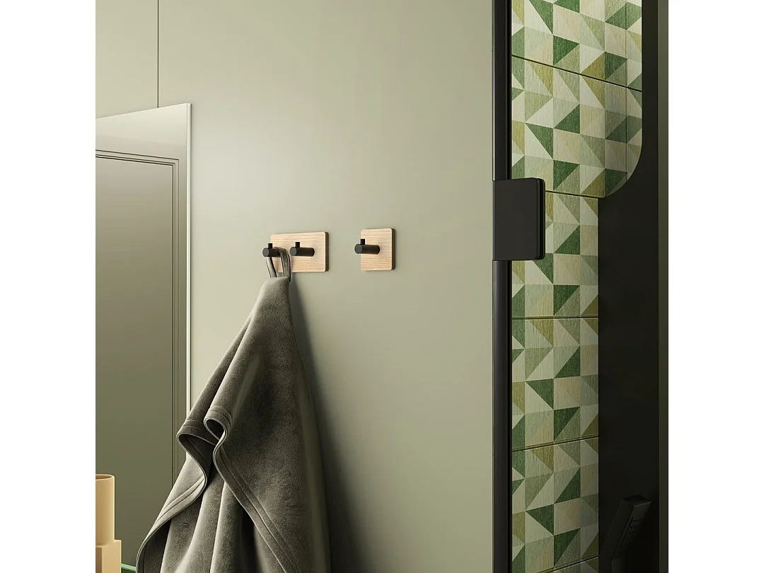 Porte-Manteau Adhésif En Bois De Bambou Naturel Et Métal Noir