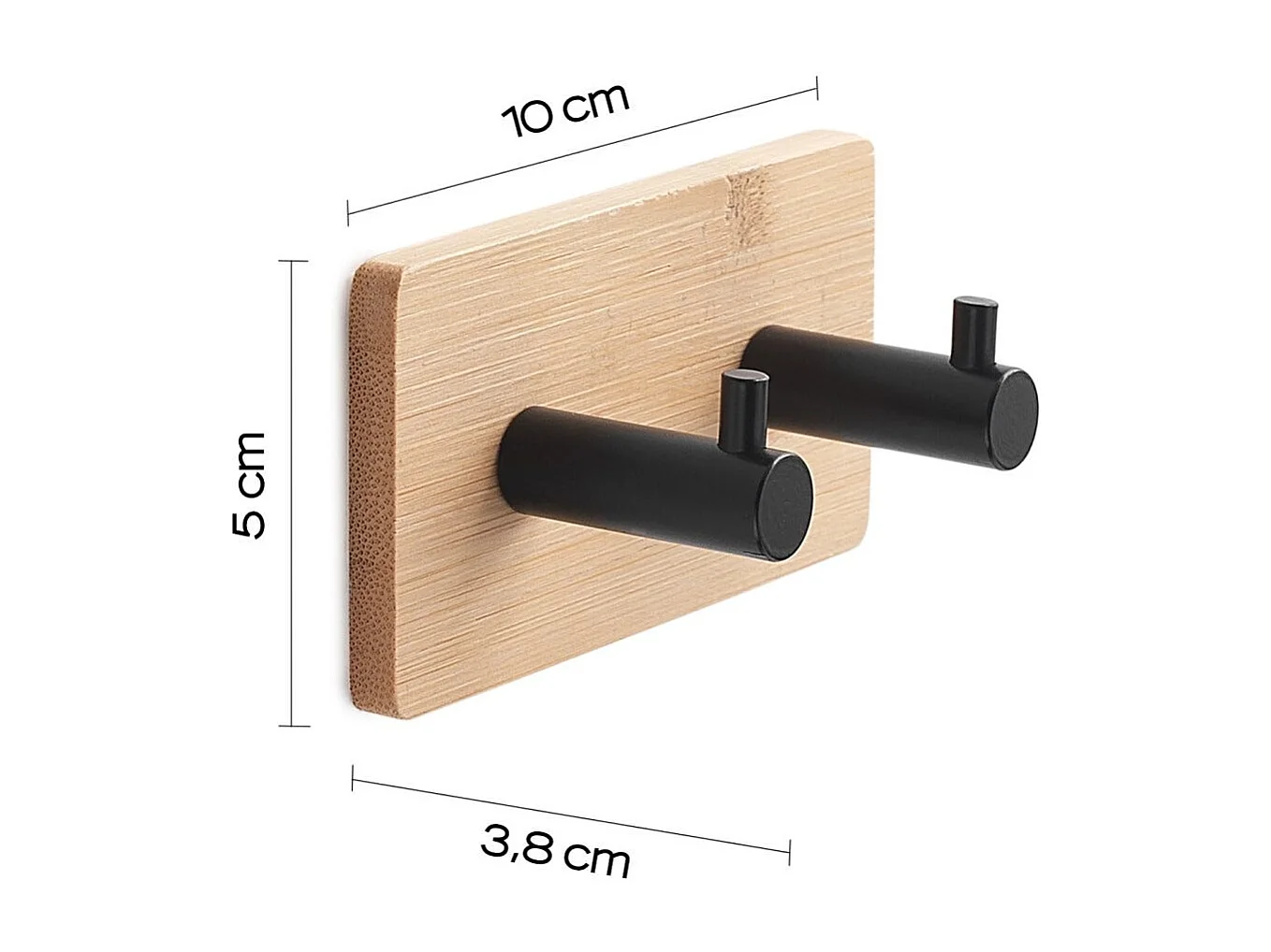 Porte-Manteau Adhésif En Bois De Bambou Naturel Et Métal Noir