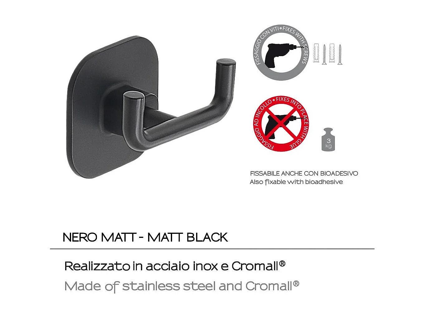 Porte-Manteau Mural En Acier Inoxydable Noir Mat | Timo