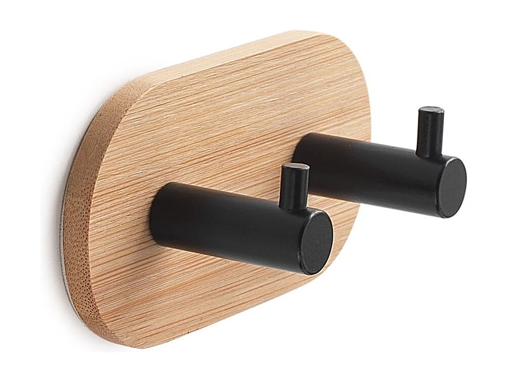 Cintre Adhésif En Bambou Avec Crochets En Métal Noir