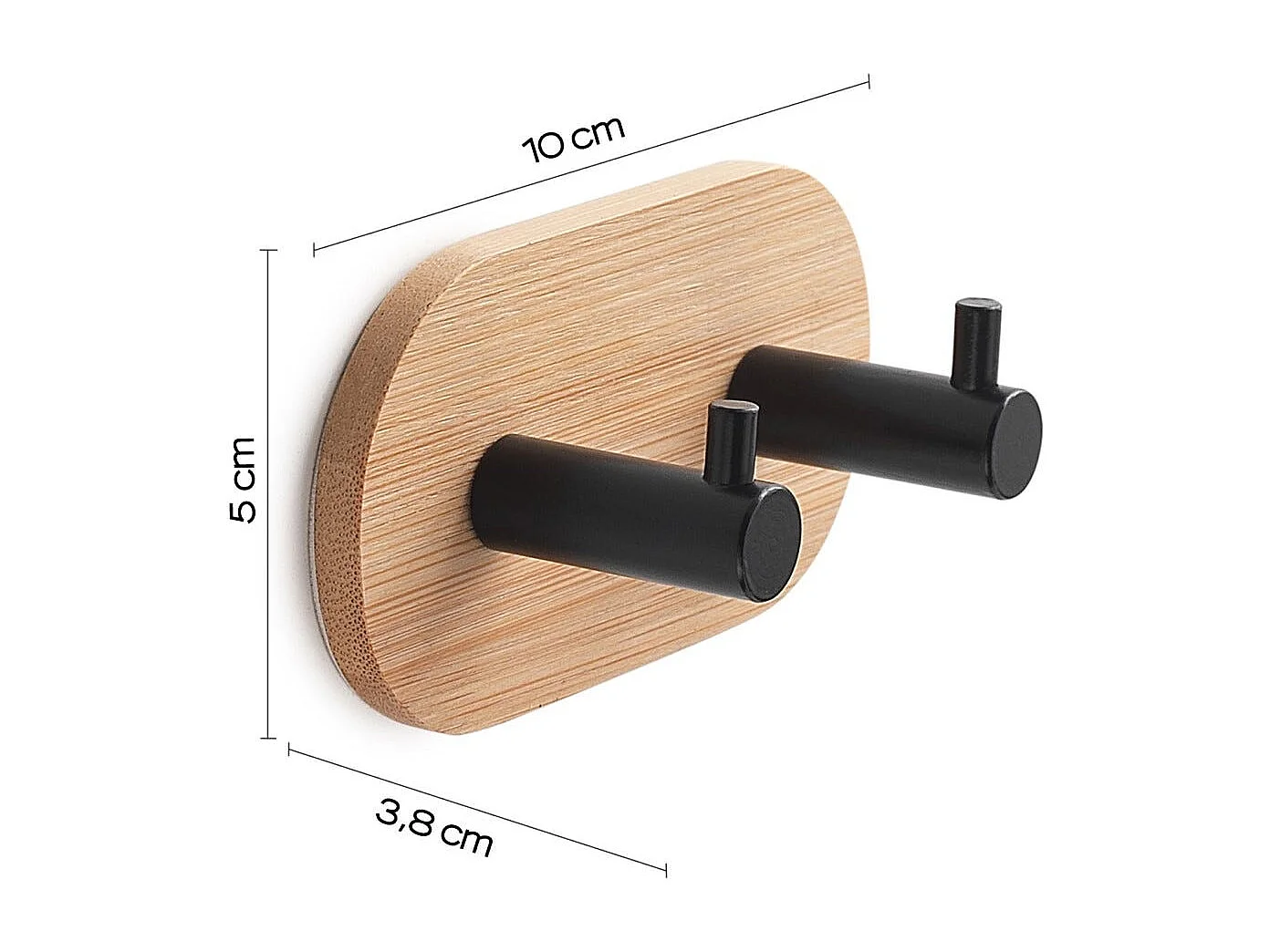 Cintre Adhésif En Bambou Avec Crochets En Métal Noir