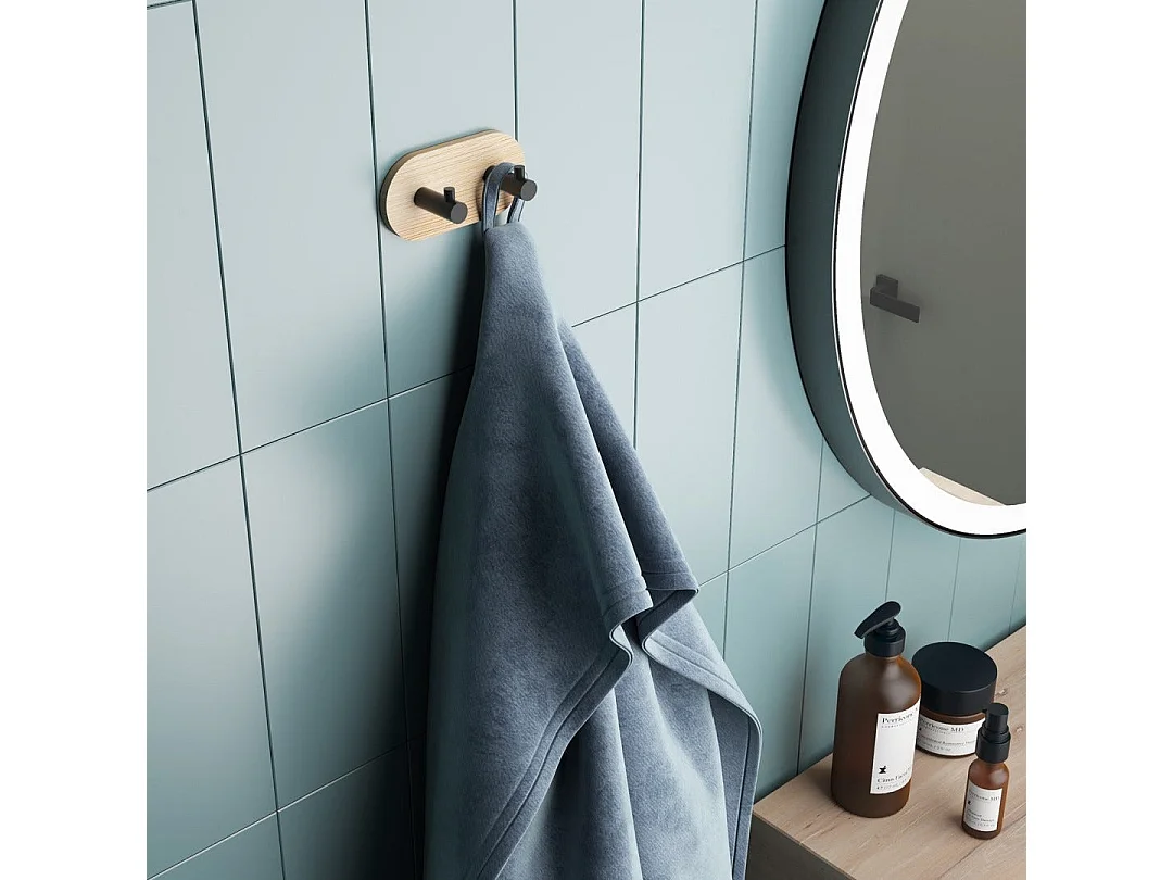 Cintre Adhésif En Bambou Avec Crochets En Métal Noir