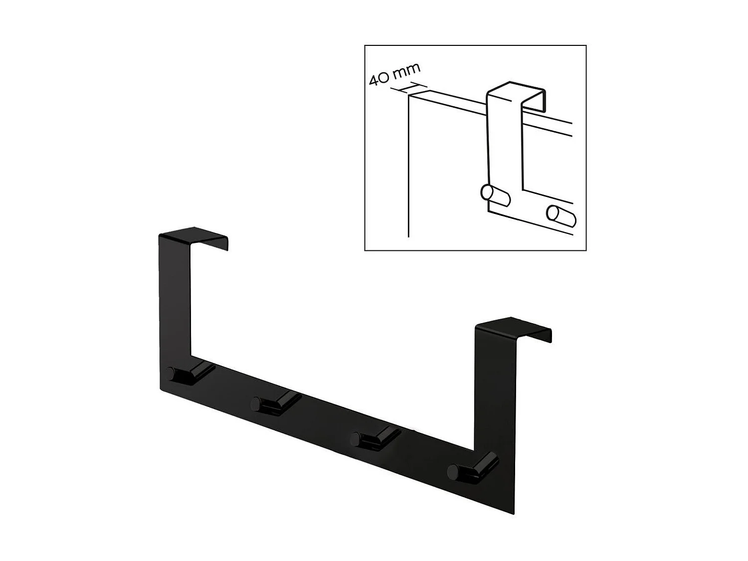 Porte-Manteau Noir Mat Avec 4 Crochets